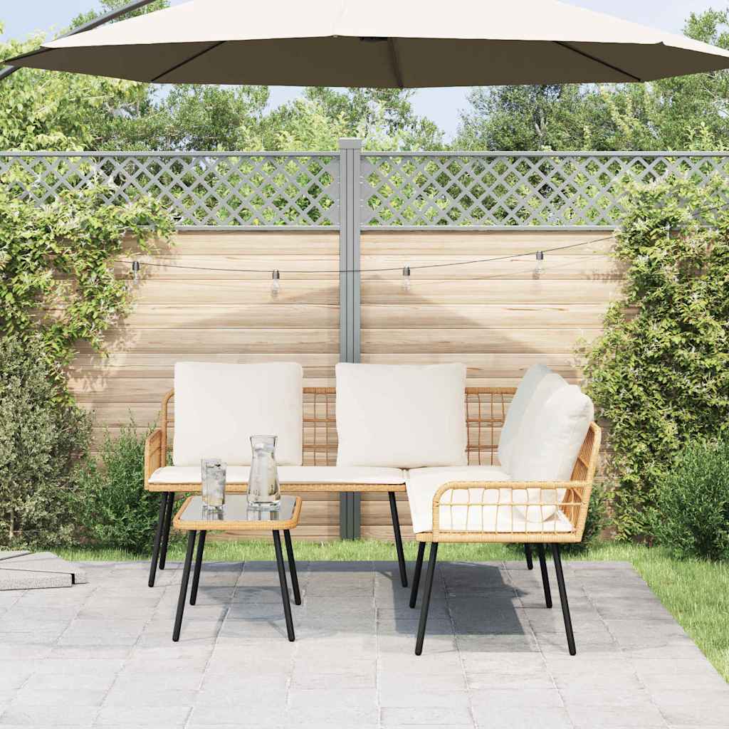 2-teiliges Garten-Sofa-Set mit Kissen, aus natürlichem Poly-Rattan